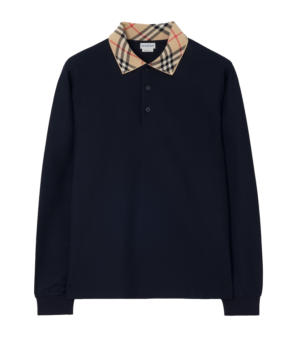 Burberry Mens Cotton Long-Sleeve Polo Shirt Navy