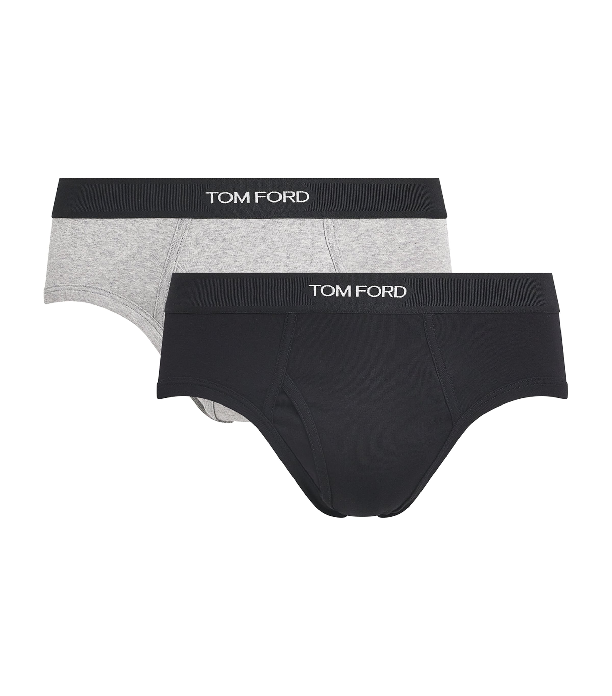 TOM FORD Mens Stretch-Cotton Logo Briefs (Pack of 2) Black/grey