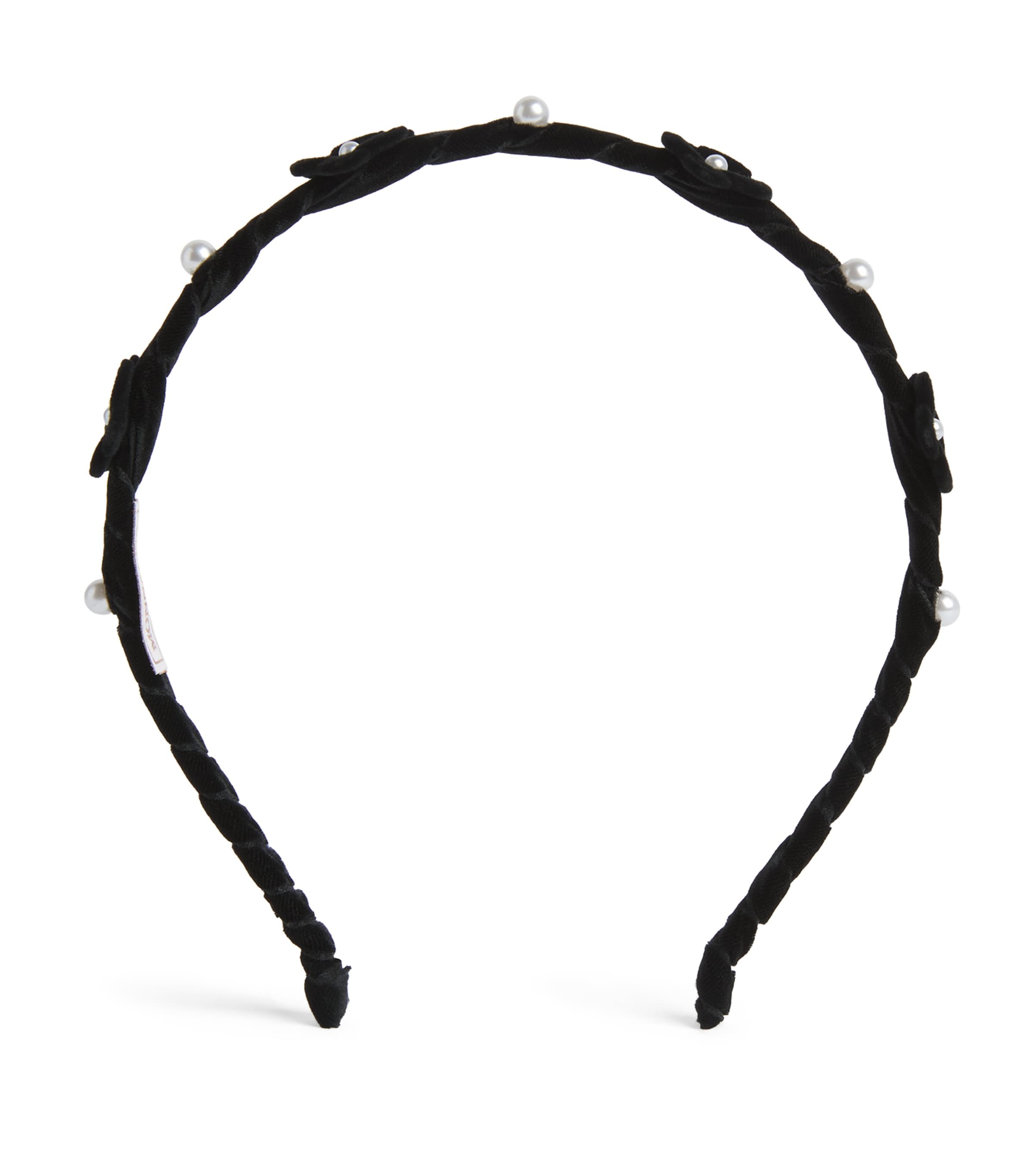 Monnalisa Velvet Flower-Detail Headband Nero