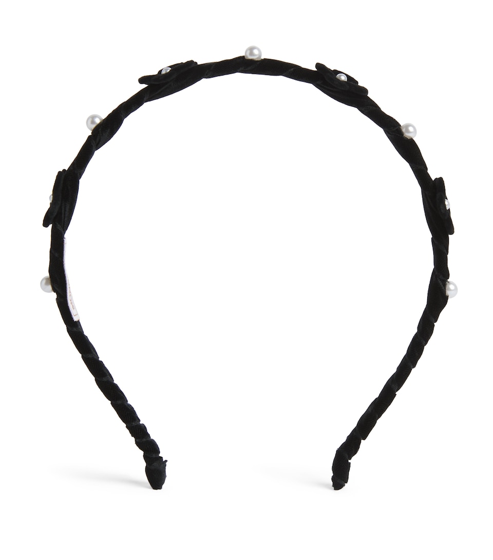 Monnalisa Velvet Flower-Detail Headband Nero