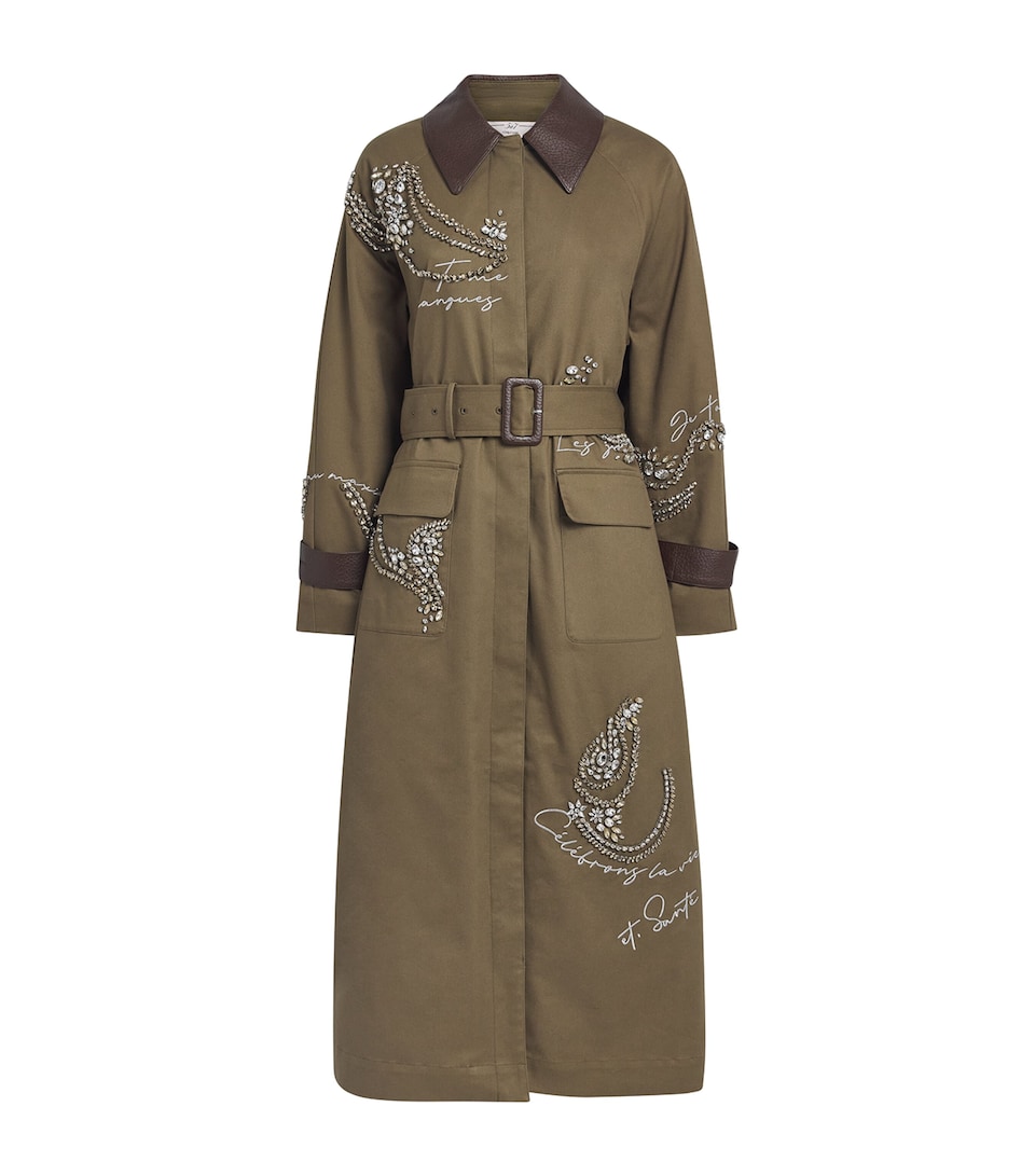 Cinq A Sept Womens Embellished Almina Trench Coat Dark Olive/dark