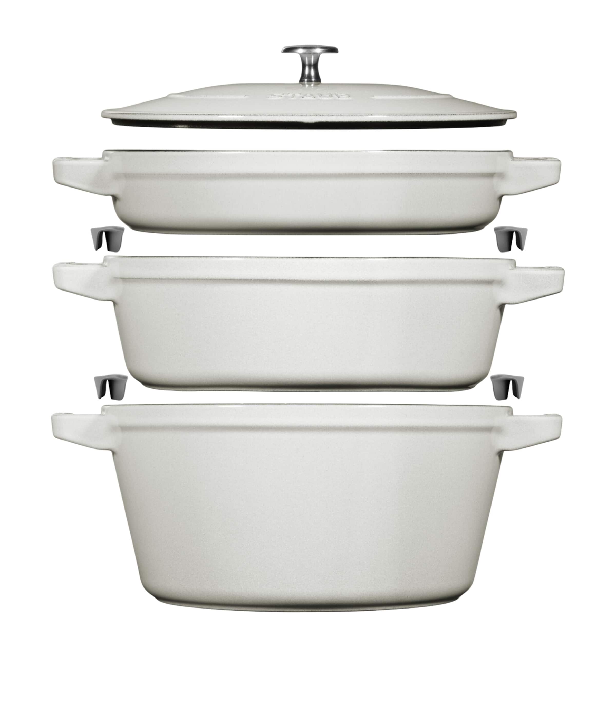 Staub 3-Piece Round Stackable Cocotte Set White Truffle