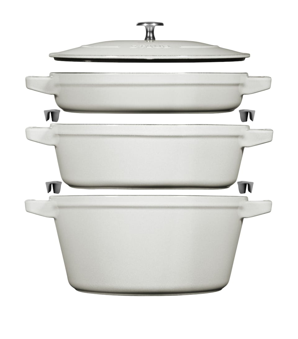 Staub 3-Piece Round Stackable Cocotte Set White Truffle