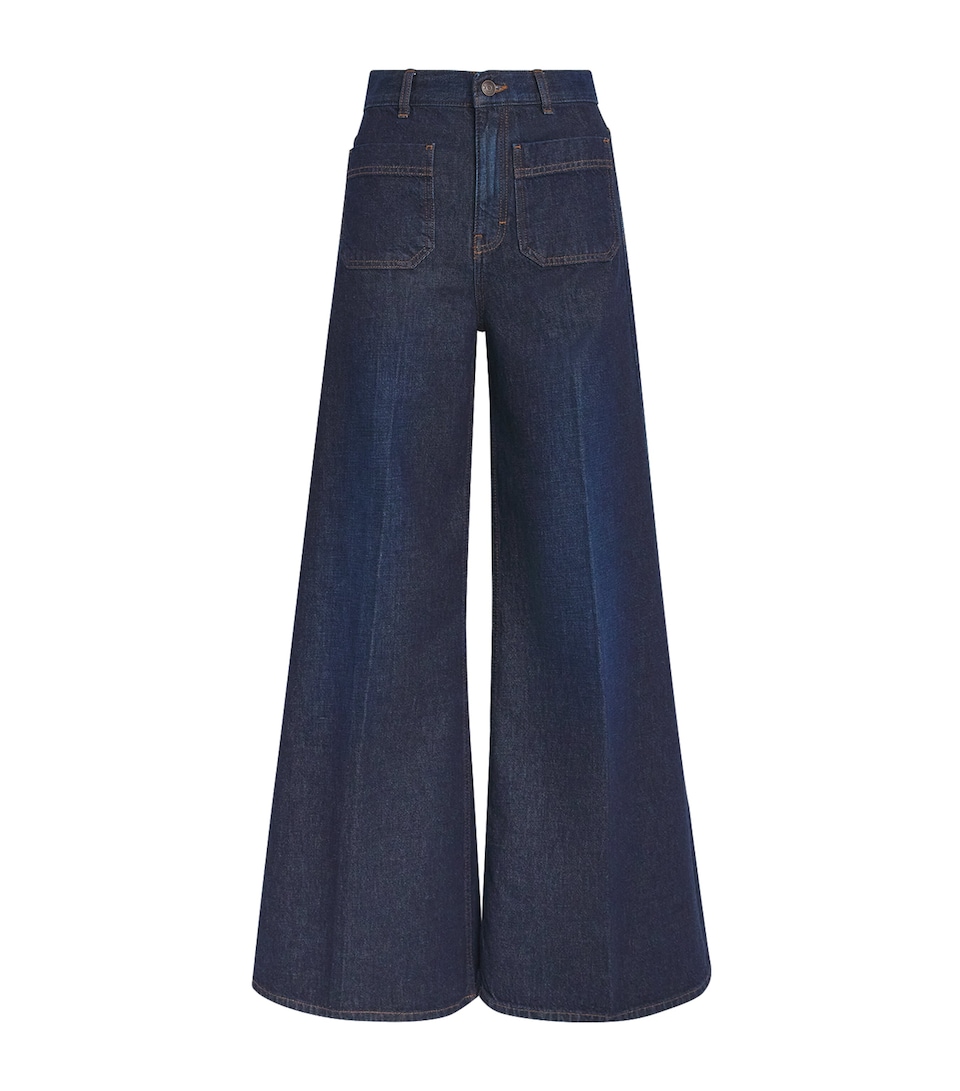 ME+EM Womens Flared Wide-Leg Jeans Rinse Wash