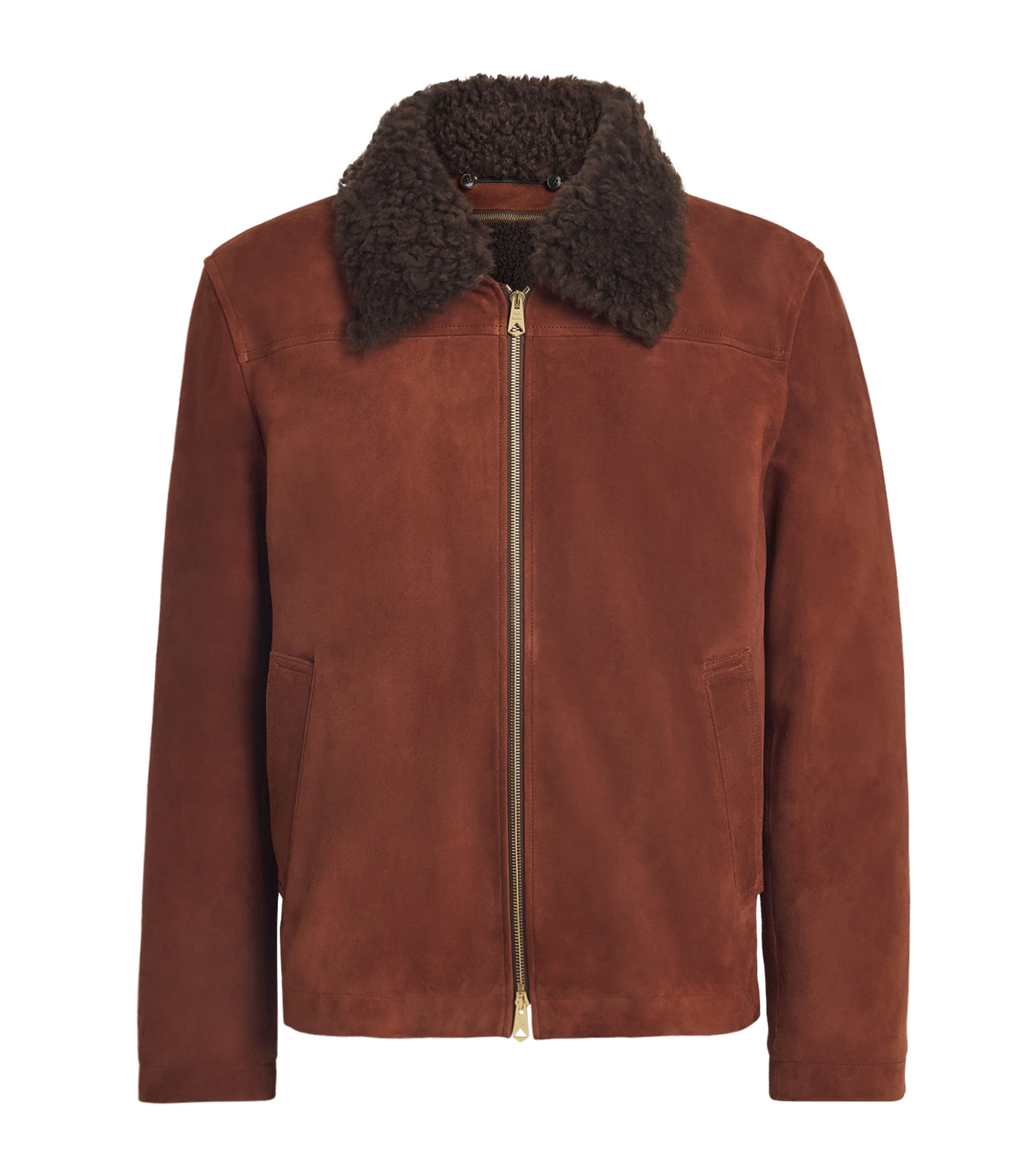 Paul Smith Mens Suede Shearling-Collar Flight Jacket Brown