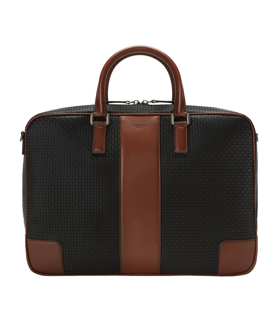 Serapian Canvas City Briefcase Black Leather