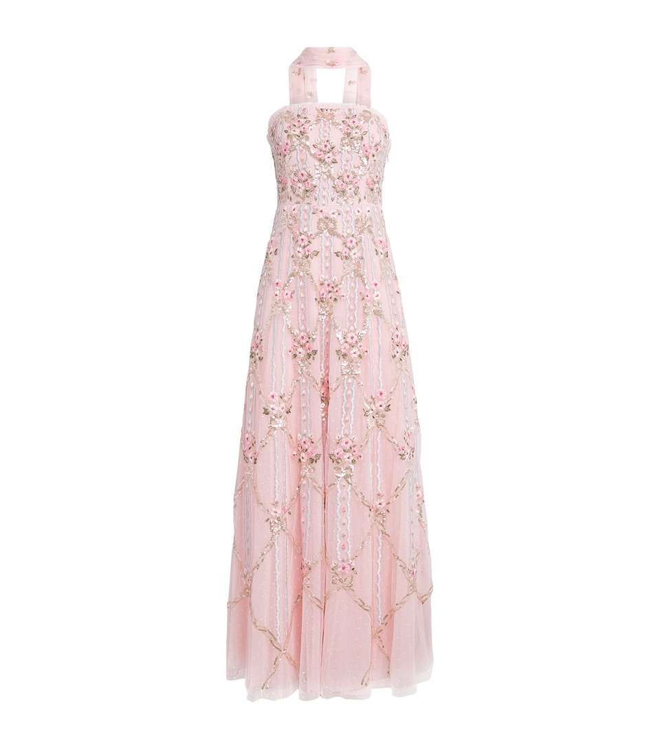 Needle & Thread Womens Lovers Lace Gown with Scarf Dusk Pink