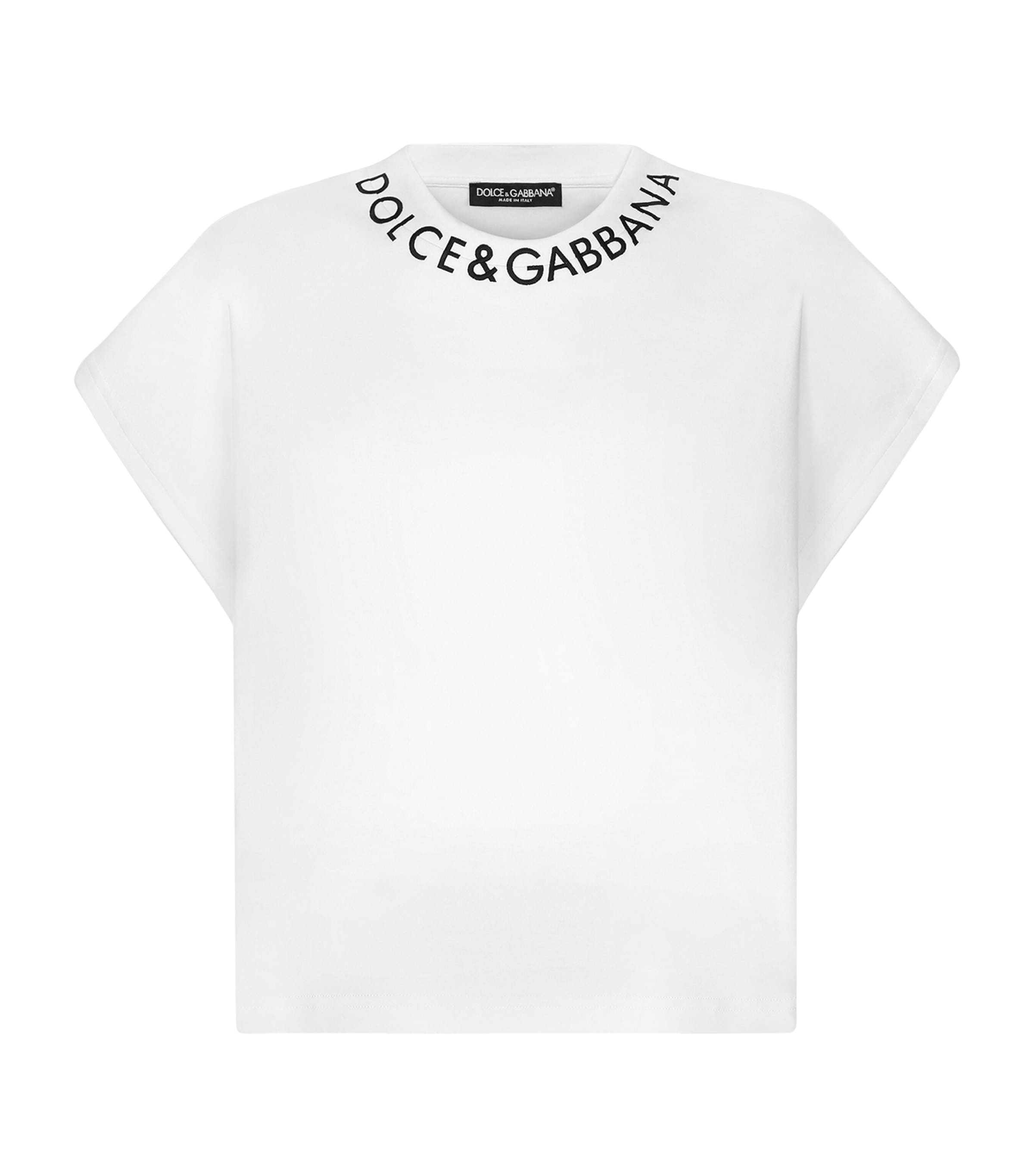 Dolce&Gabbana Womens Cotton Logo-Collar T-Shirt Optical White