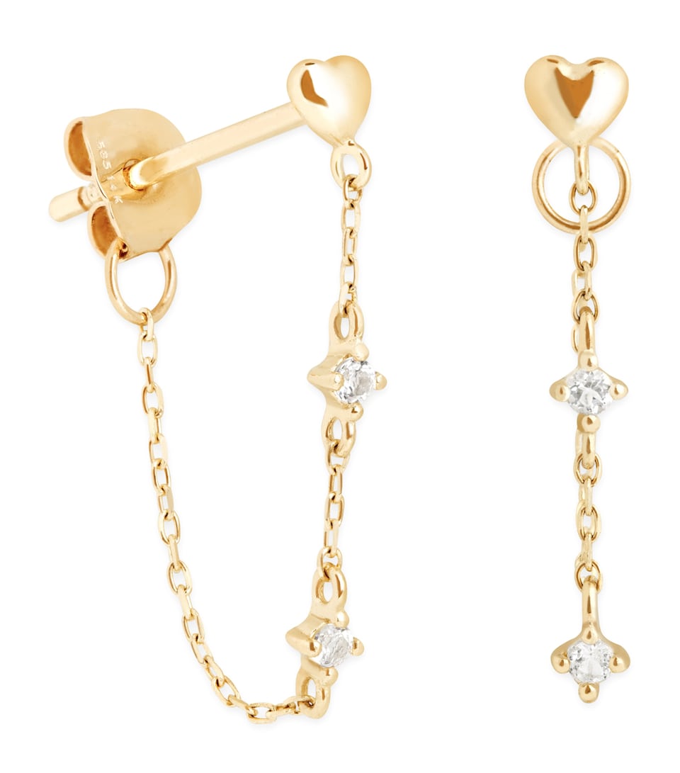 Yellow Gold and Topaz Heart Chain Earrings