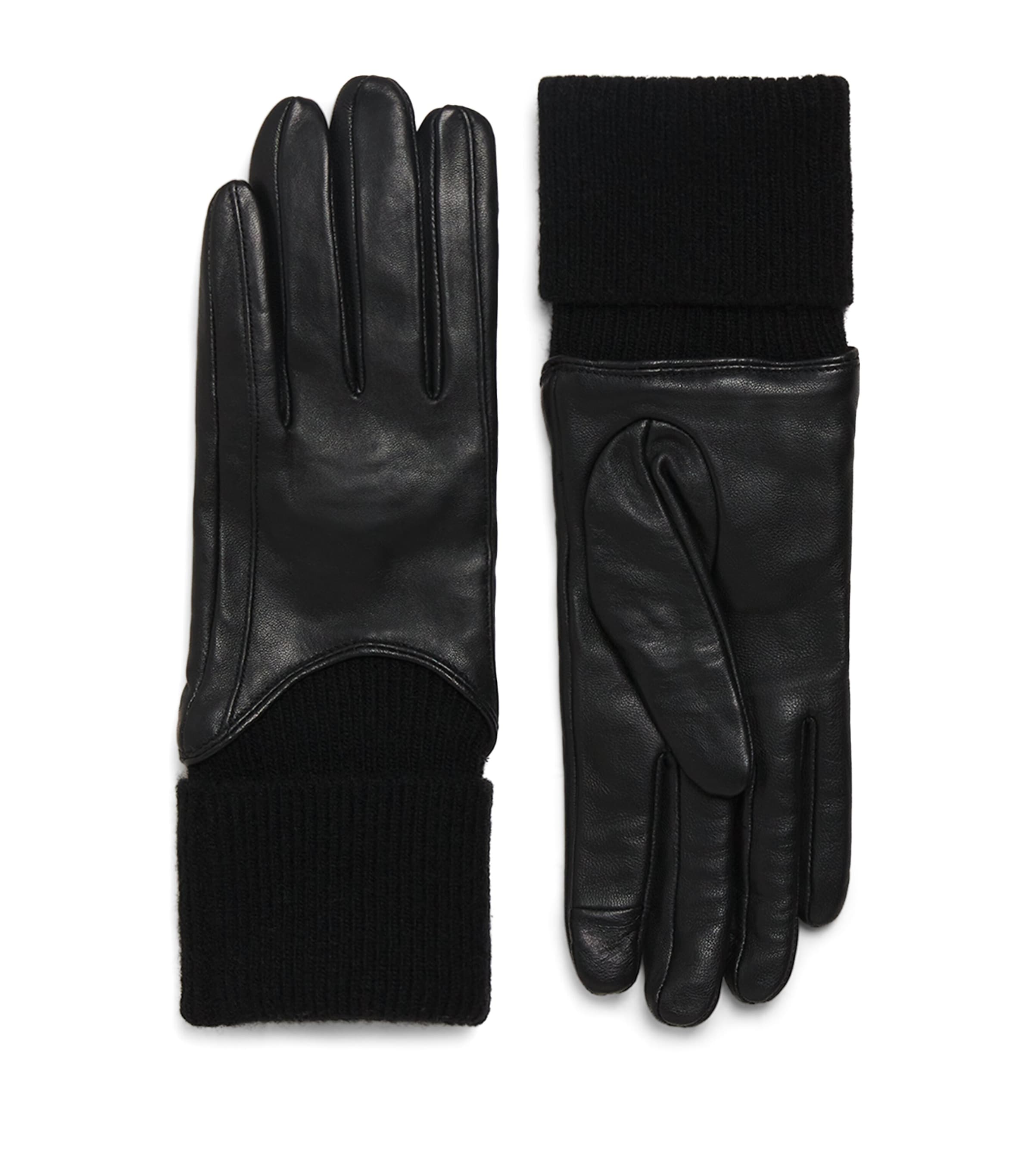 Leather Knitted-Cuffs Gloves