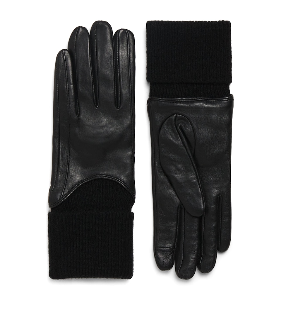 Leather Knitted-Cuffs Gloves