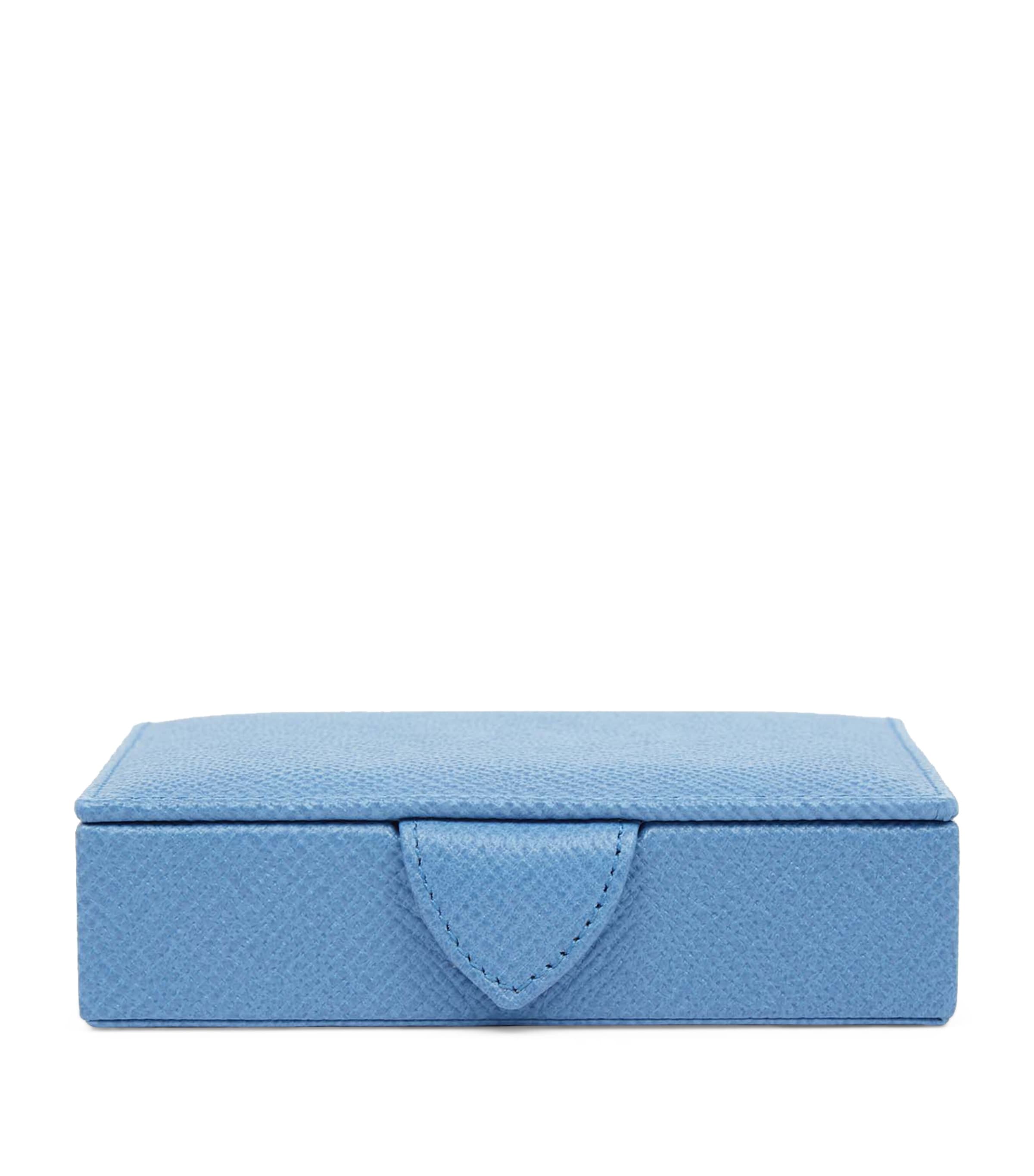 Smythson Small Panama Leather Jewellery Box Nile Blue