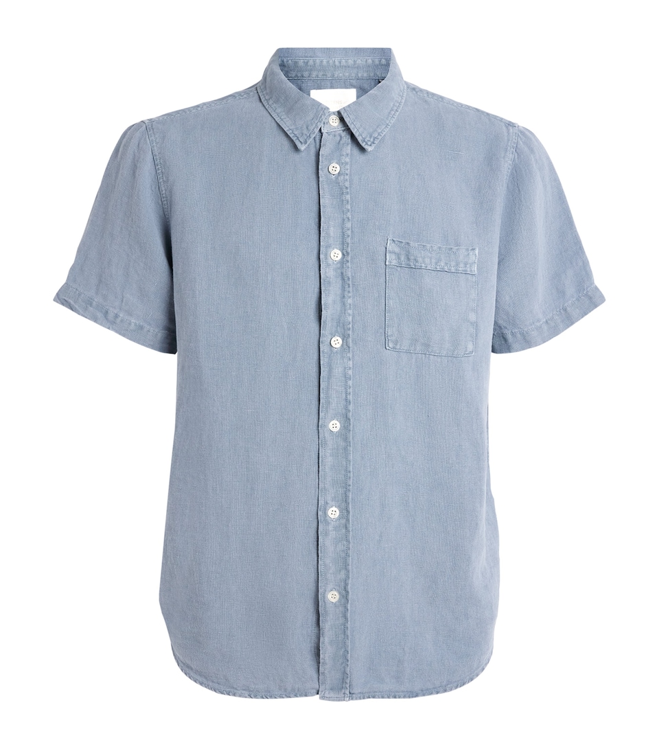 Citizens of Humanity Mens Linen Short-Sleeve Shirt Stone Blue