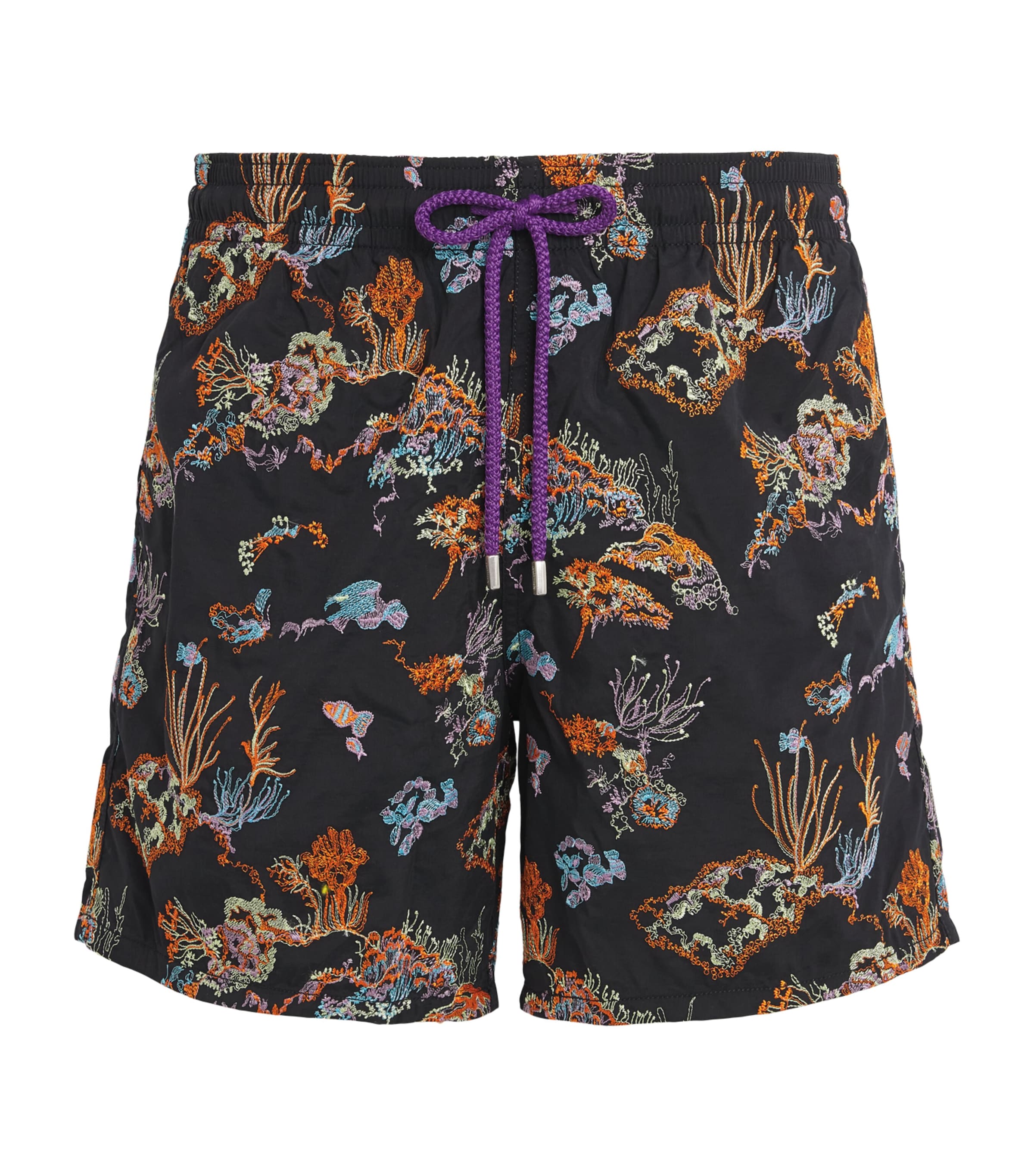Vilebrequin Mens Embroidered Coral Reef Swim Shorts Noir