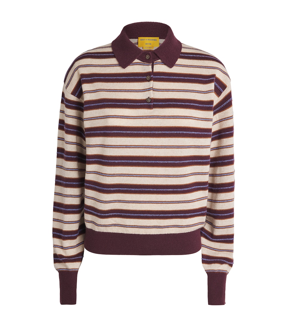 Guest In Residence Womens Cashmere Collegiate Stripe Polo Sweater Fig Combo Figco