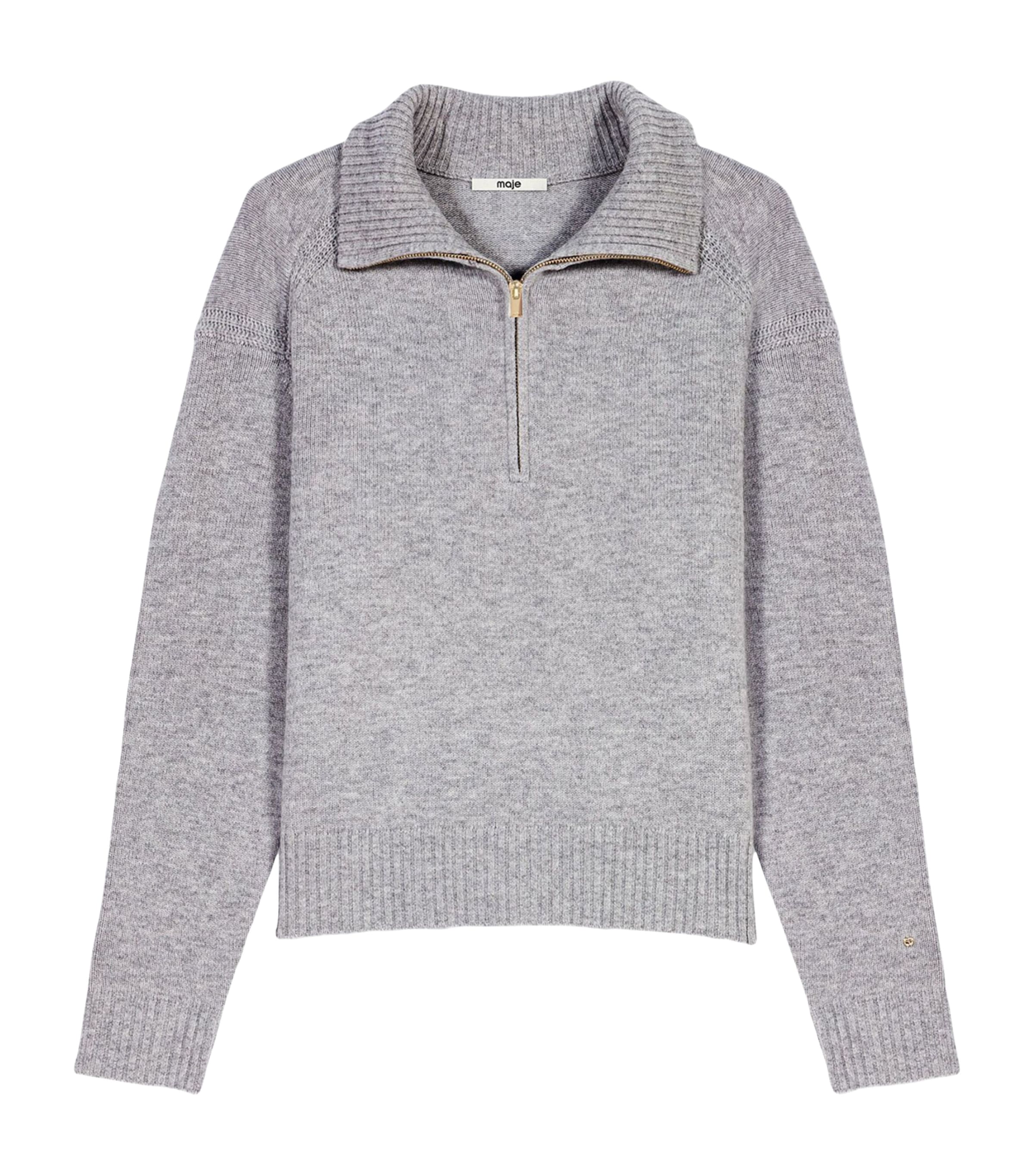 Maje Womens Wool-Blend Quarter-Zip Sweater Light Grey