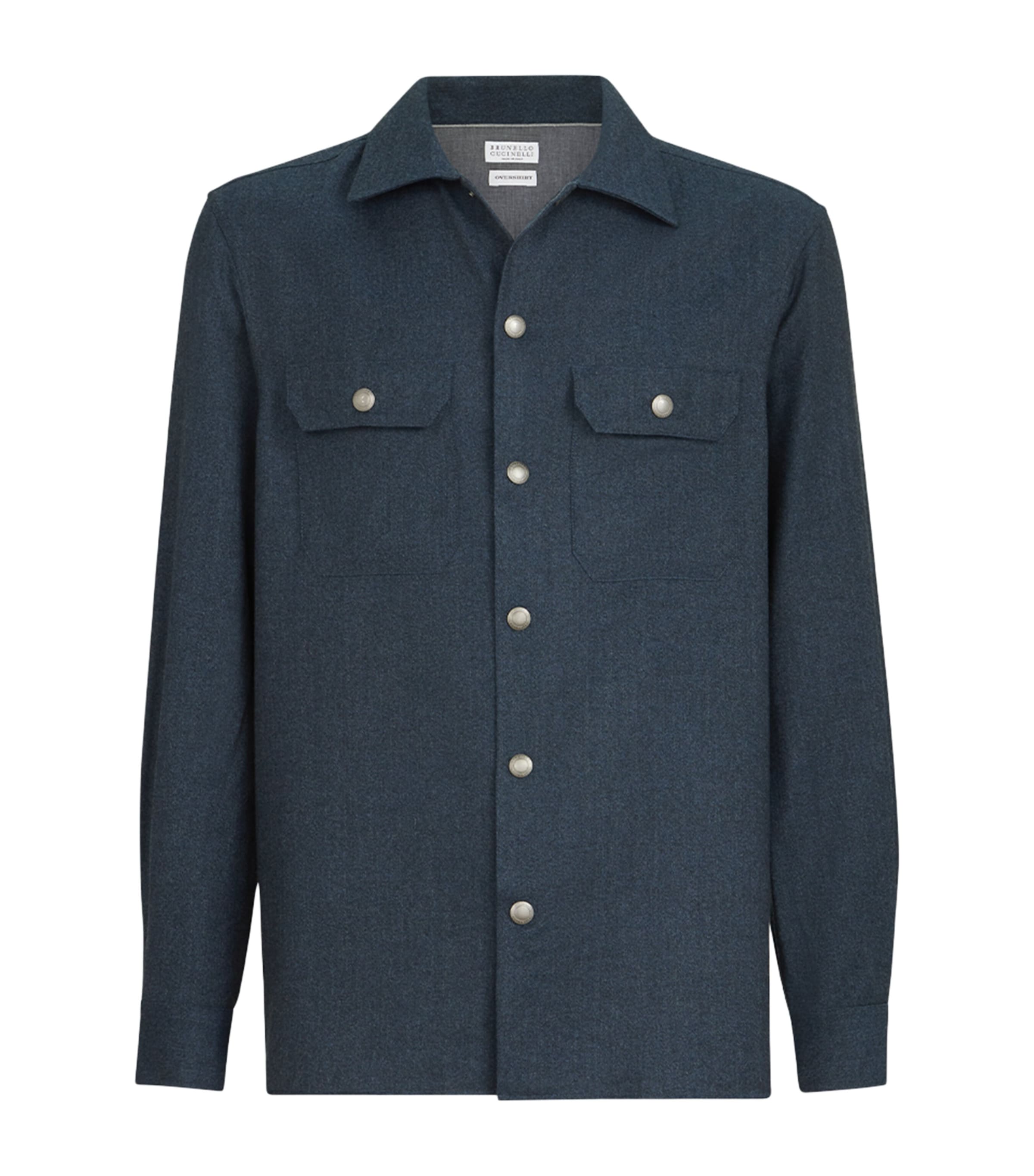 Brunello Cucinelli Mens Virgin Wool Flannel Overshirt Denim