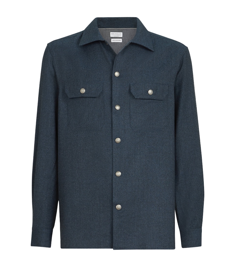 Brunello Cucinelli Mens Virgin Wool Flannel Overshirt Denim