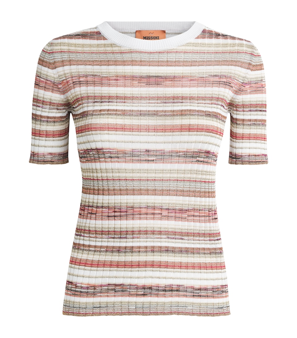 Missoni Womens Ribbed Stripe T-Shirt Pnk W Brn & Wt