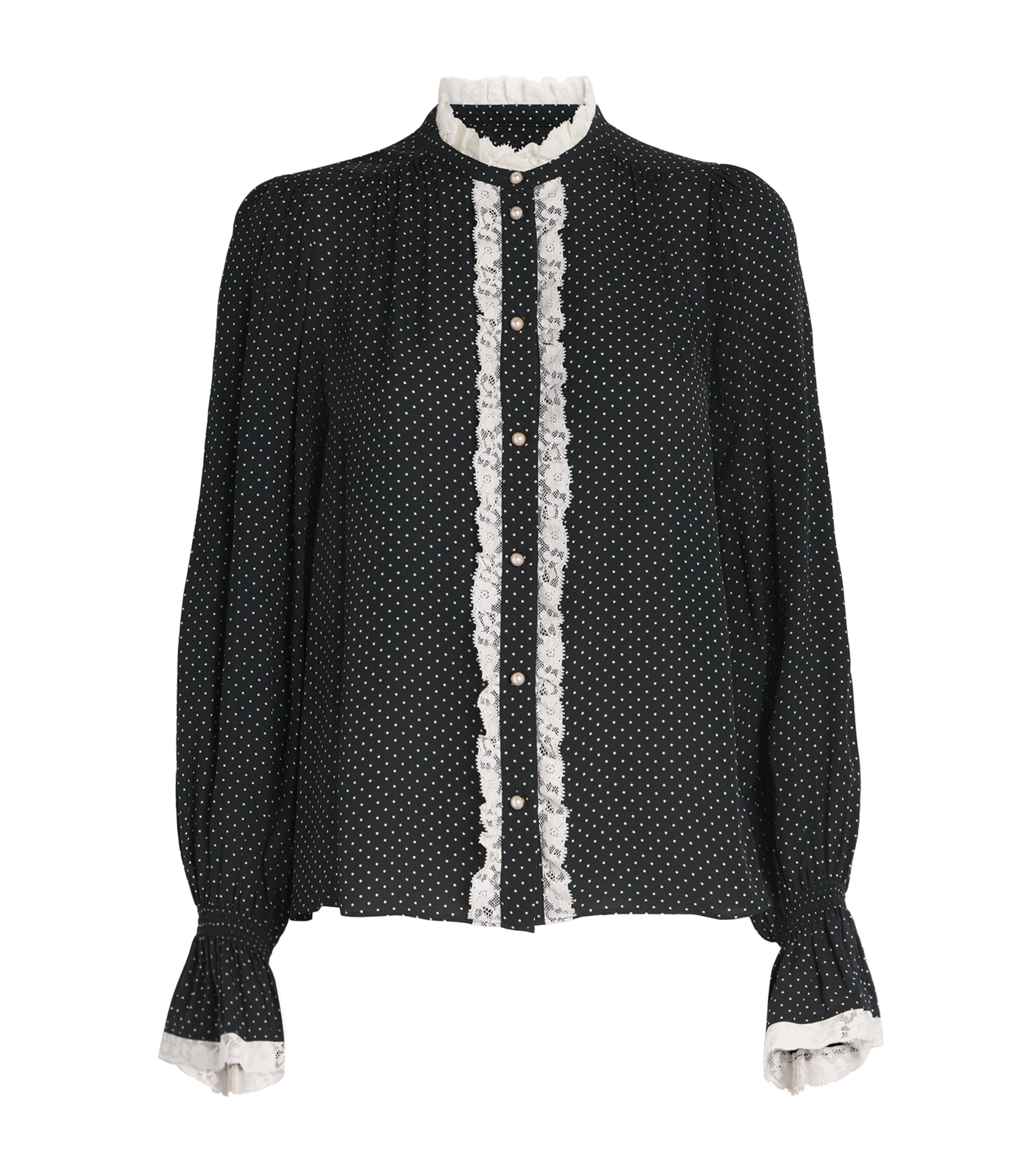 Lace-Trim Polka Dot Blouse