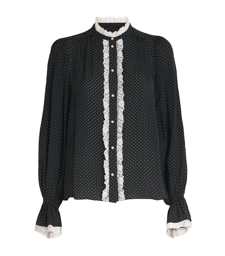 Lace-Trim Polka Dot Blouse