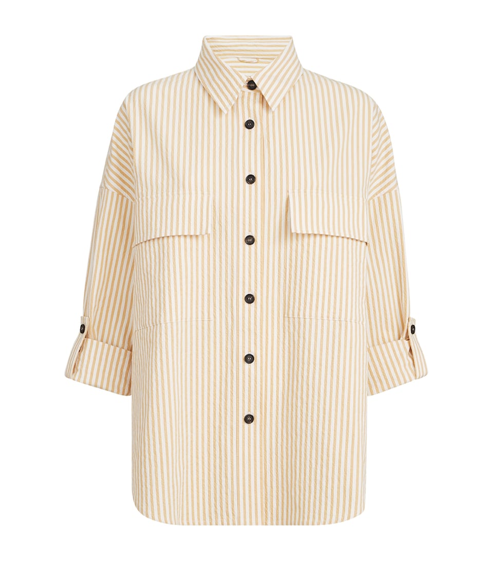 Brunello Cucinelli Womens Techno-Cotton Seersucker Stripe Shirt