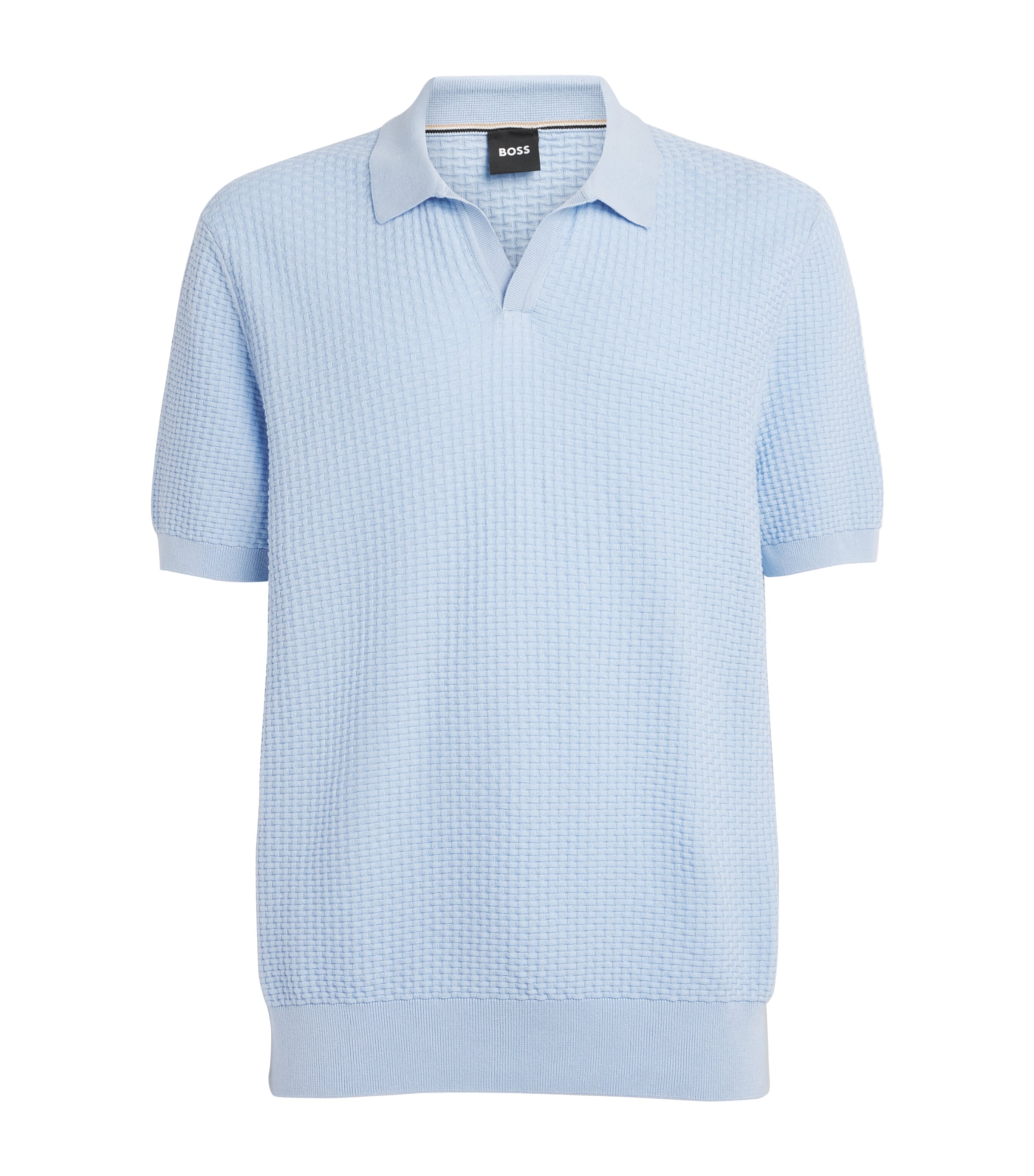 BOSS Mens Cotton Open-Collar Polo Shirt Light Pastl Blue