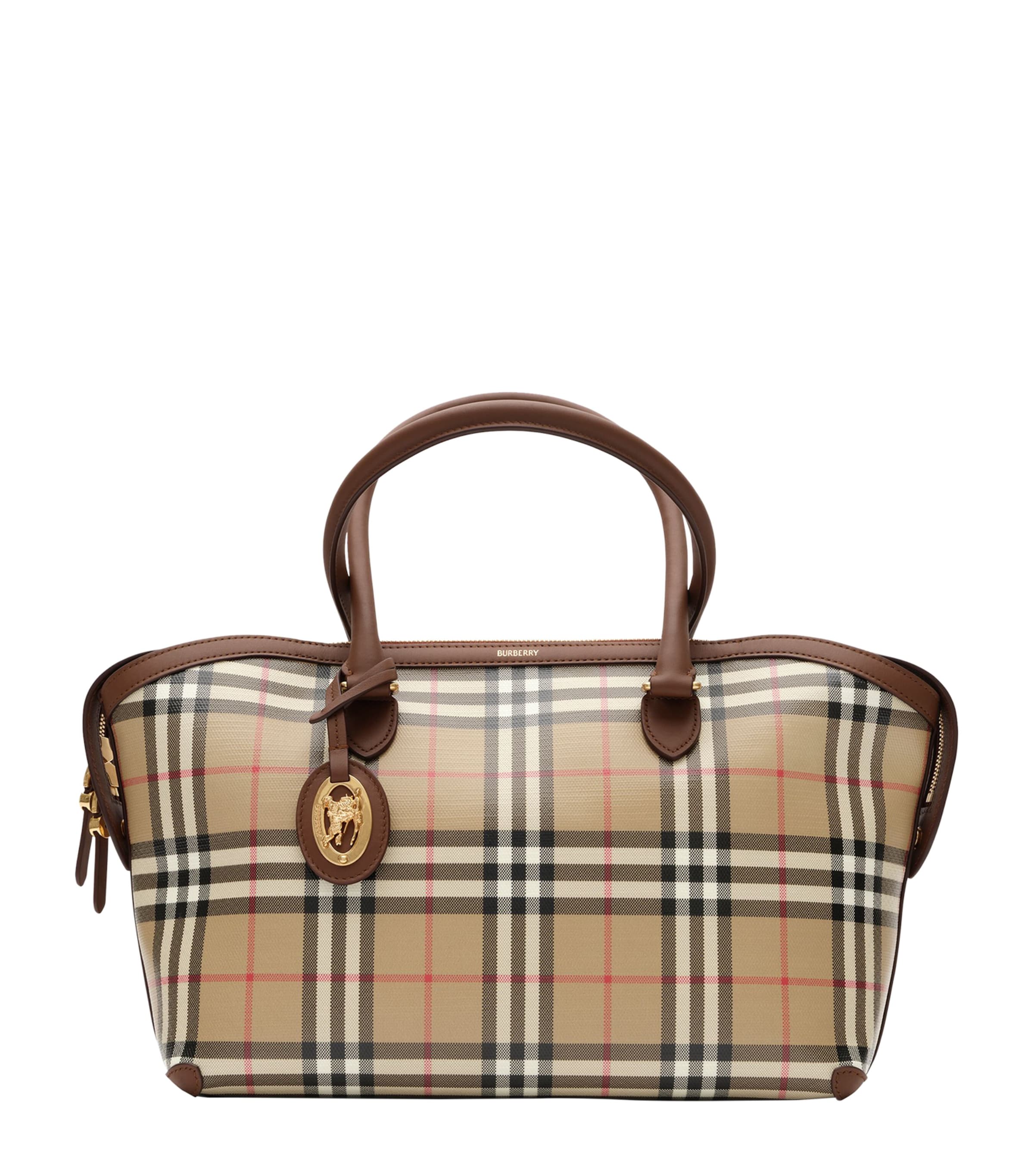 Burberry Small Check Zipped Tote Bag Archive Beige