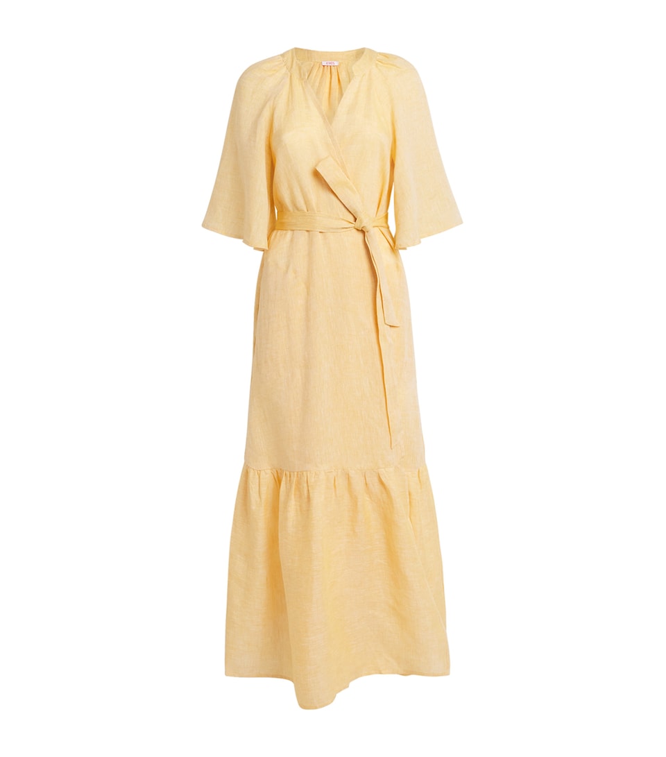 Eres Womens Linen Audacieuse Wrap Midi Dress Orge
