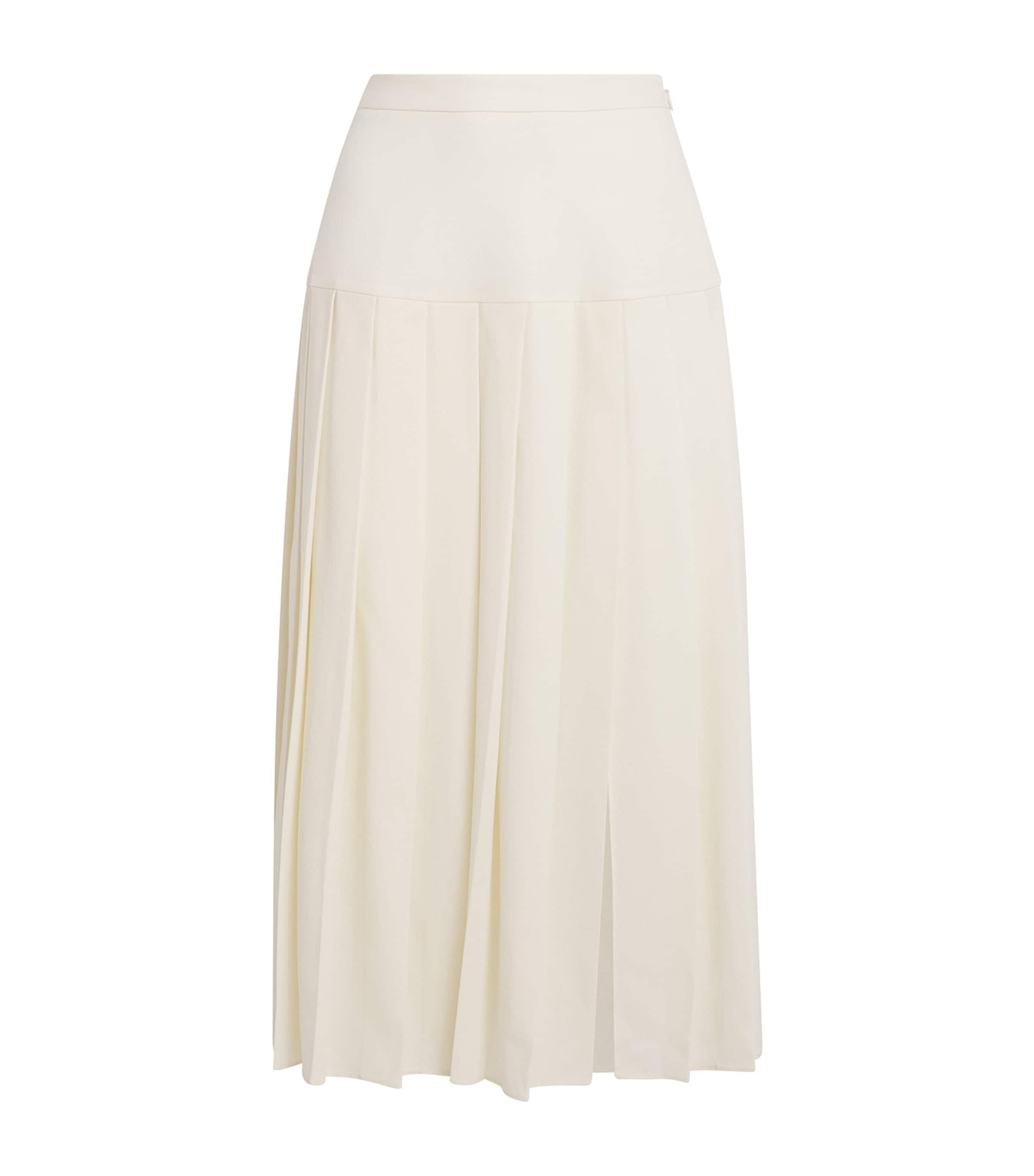 Wool Crepe Pleated Midi Skirt