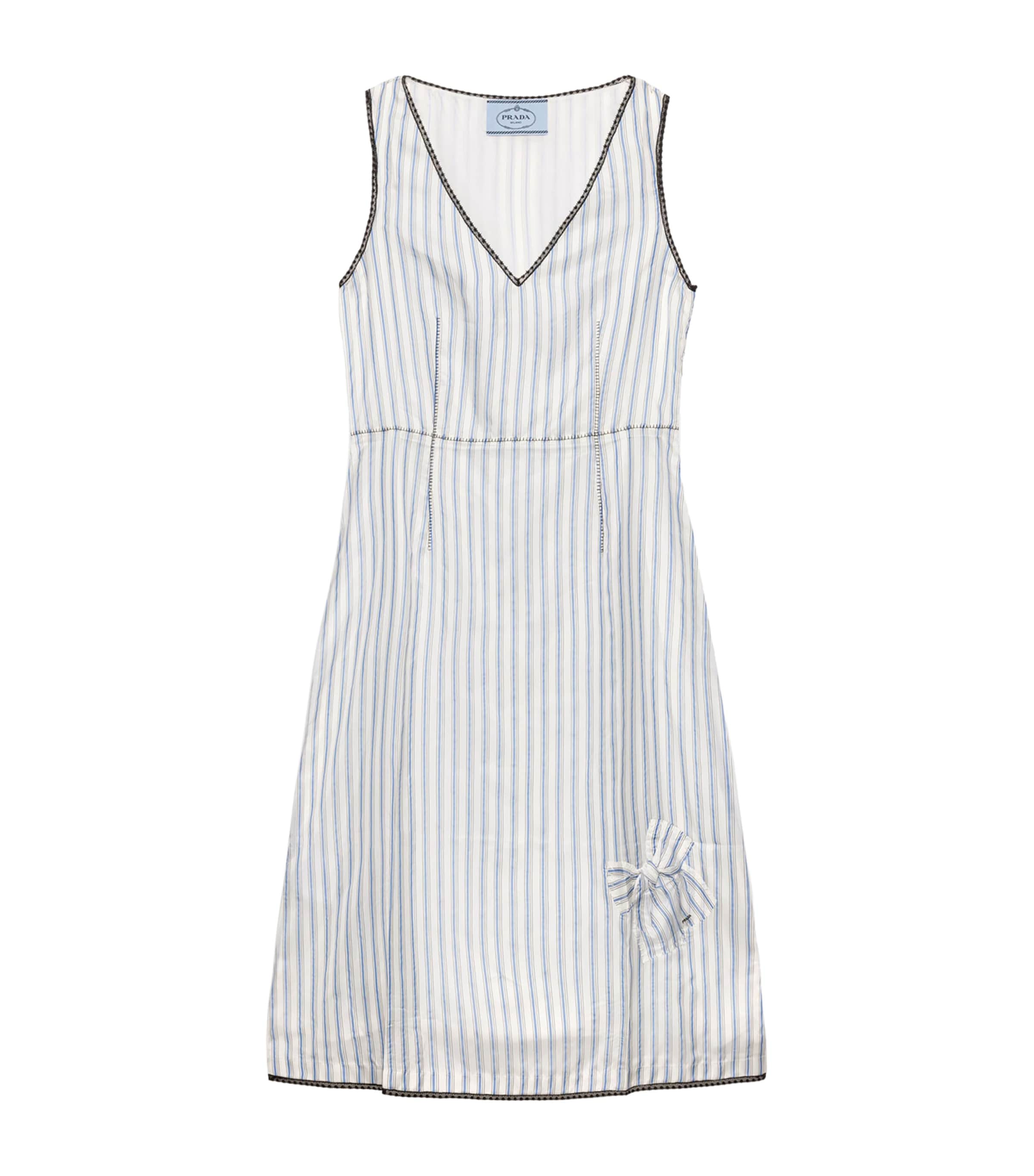 Prada Womens Bow-Detail Stripe Mini Dress Light Blue