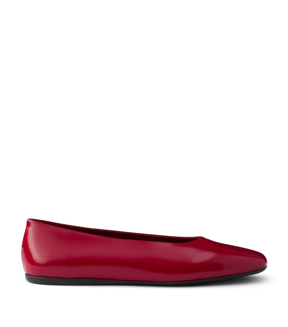 Prada Leather Logo Ballet Flats Red