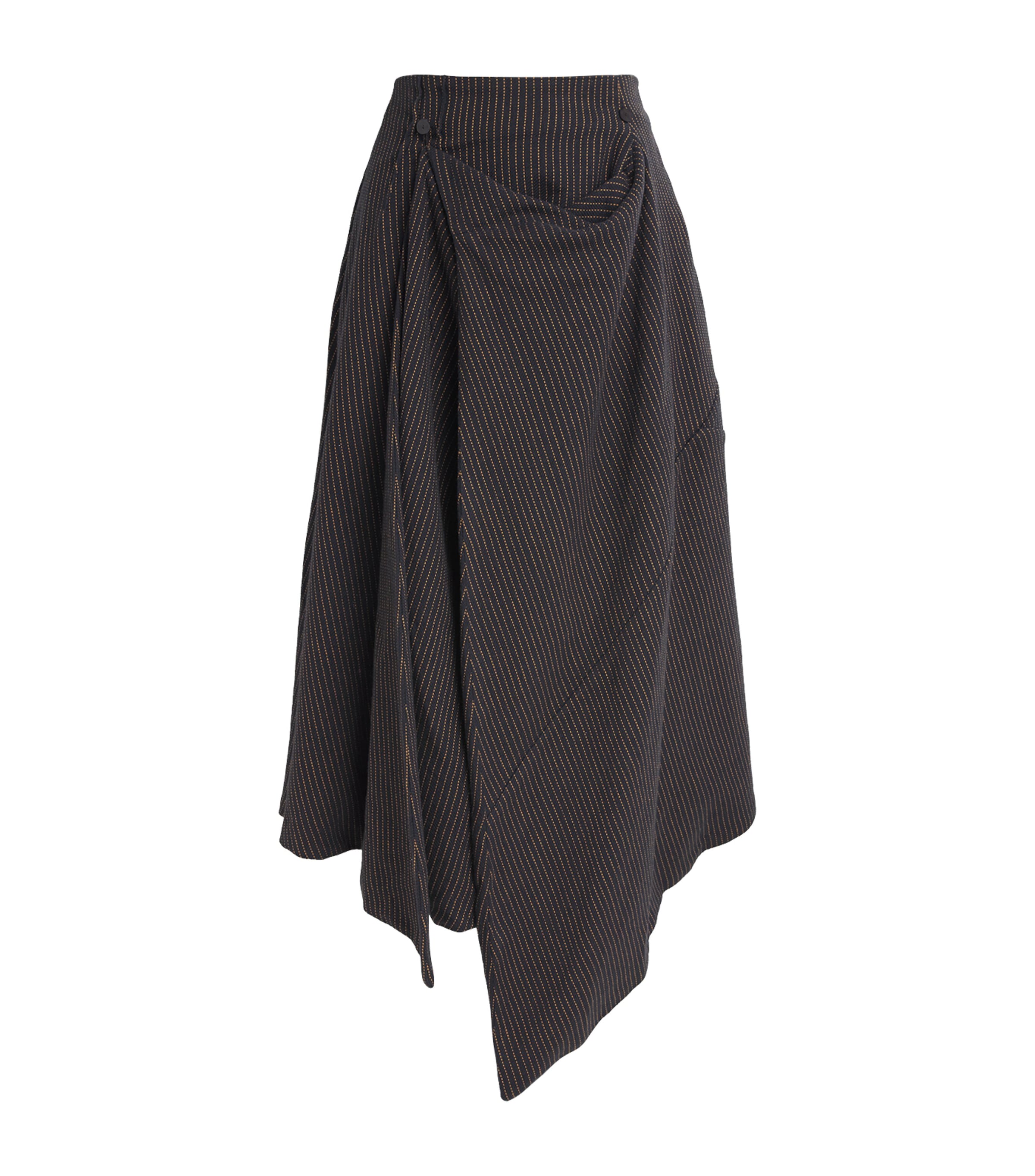 Studio Namnyak Womens Cotton Asymmetric Split Midi Skirt Black And Golden