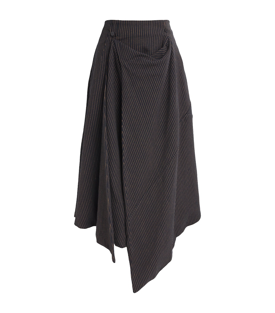 Studio Namnyak Womens Cotton Asymmetric Split Midi Skirt Black And Golden