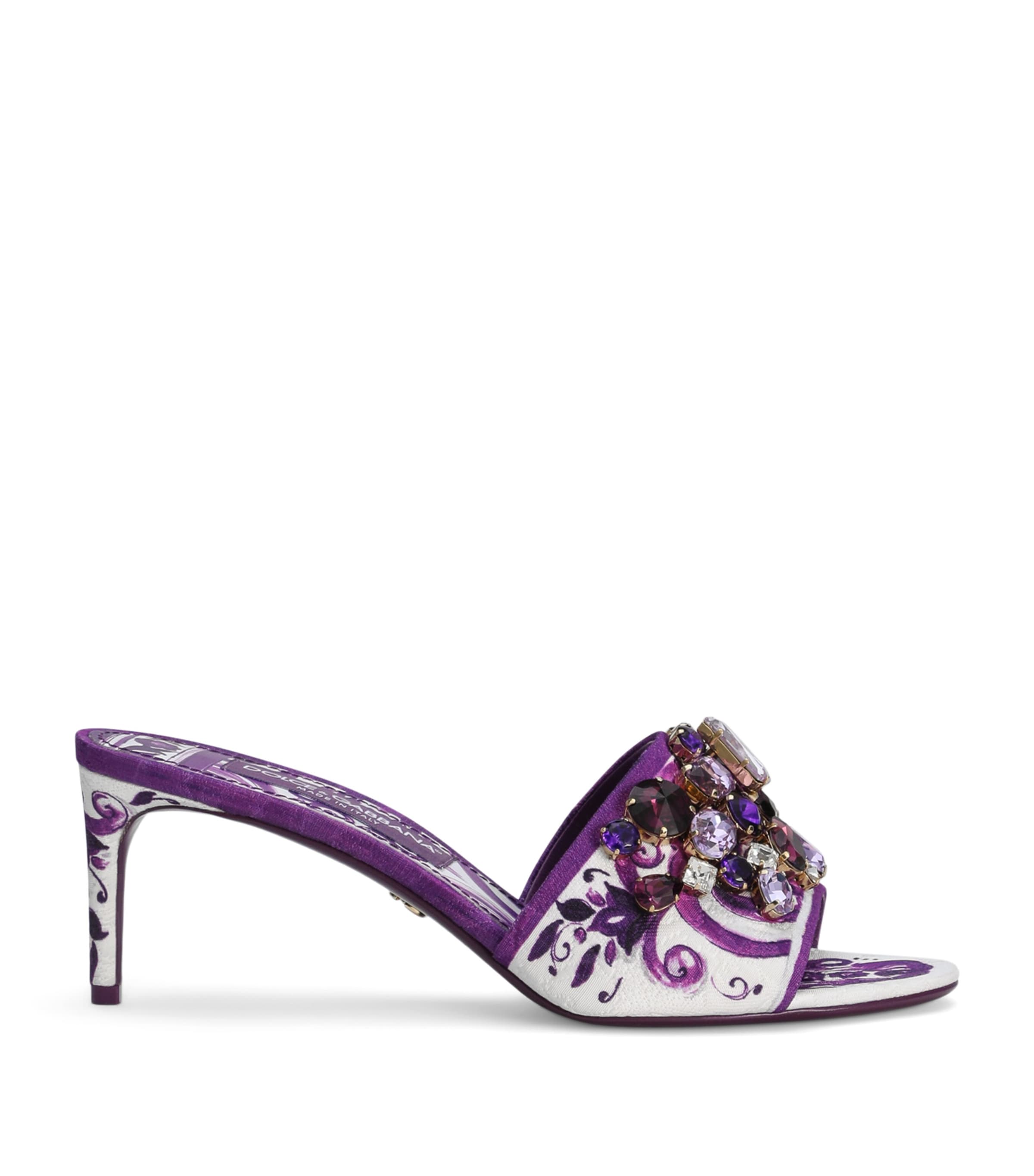 Crystal-Detail Majolica Print Heeled Mules 60