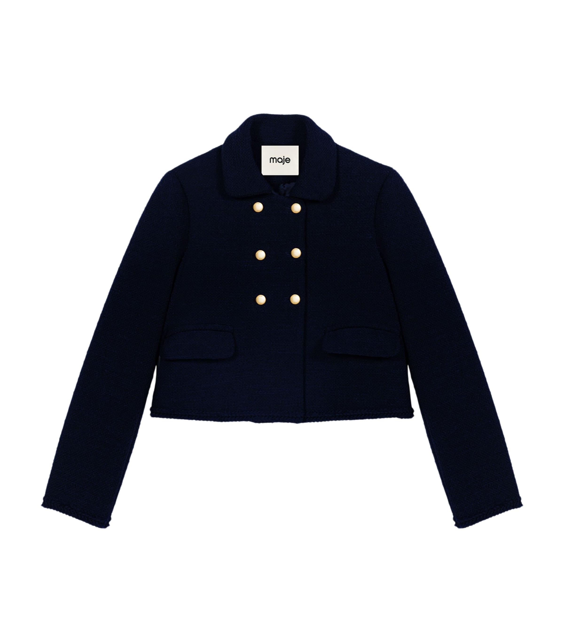 Maje Womens Tweed Cropped Jacket Navy