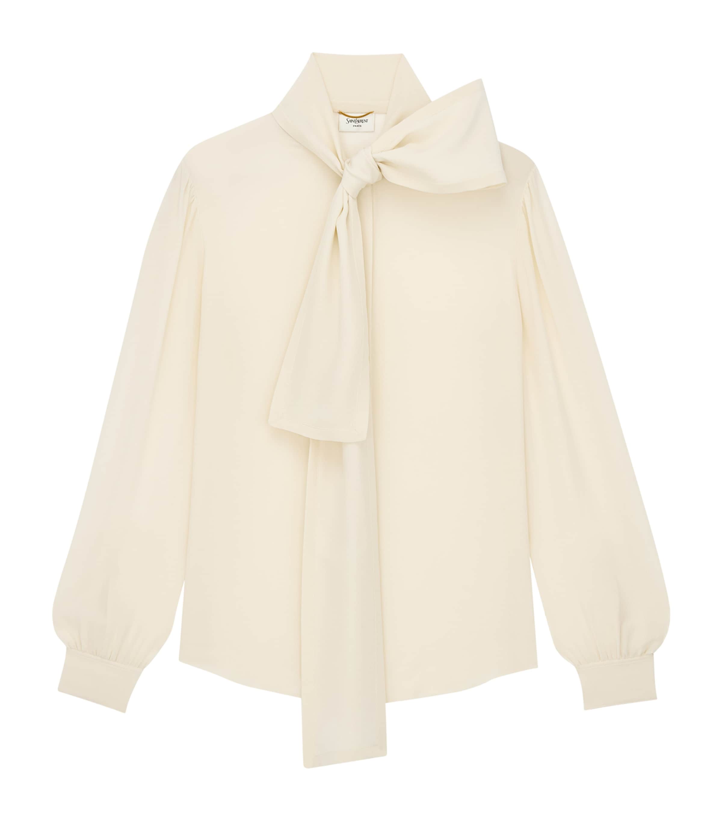 Saint Laurent Womens Silk Pussybow Blouse