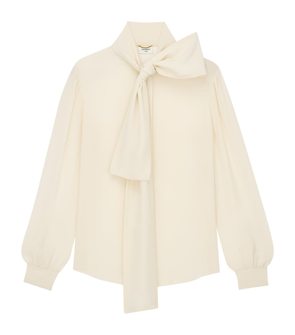 Saint Laurent Womens Silk Pussybow Blouse