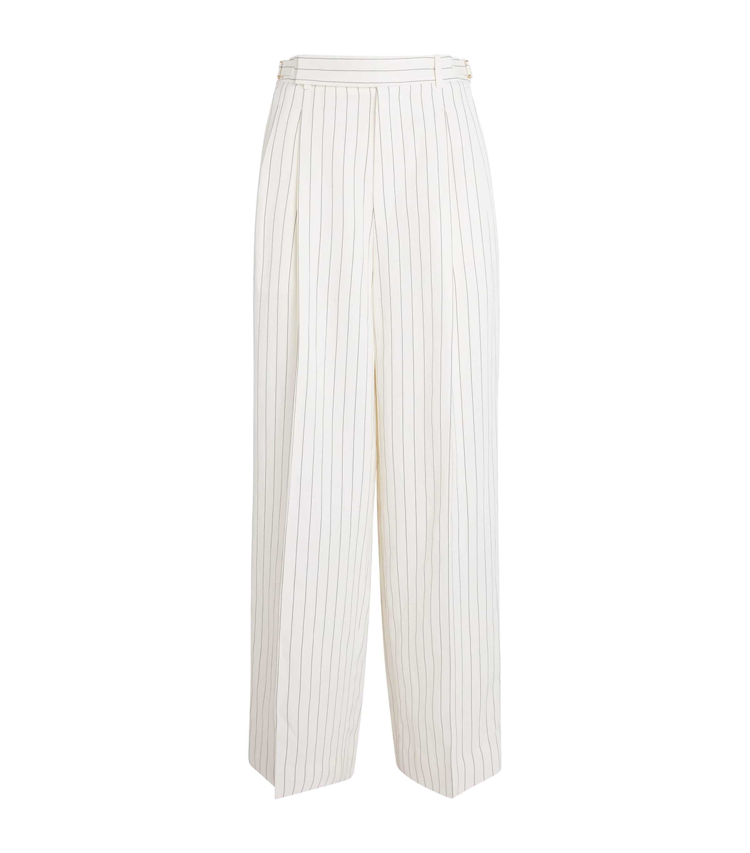 Sandro Paris Womens Stripe Wide-Leg Tailored Trousers Ecru / Black