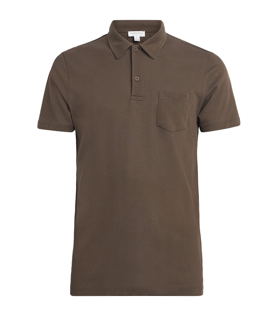 Sunspel Mens Supima Cotton Riviera Polo Shirt Brgw Dark Walnu