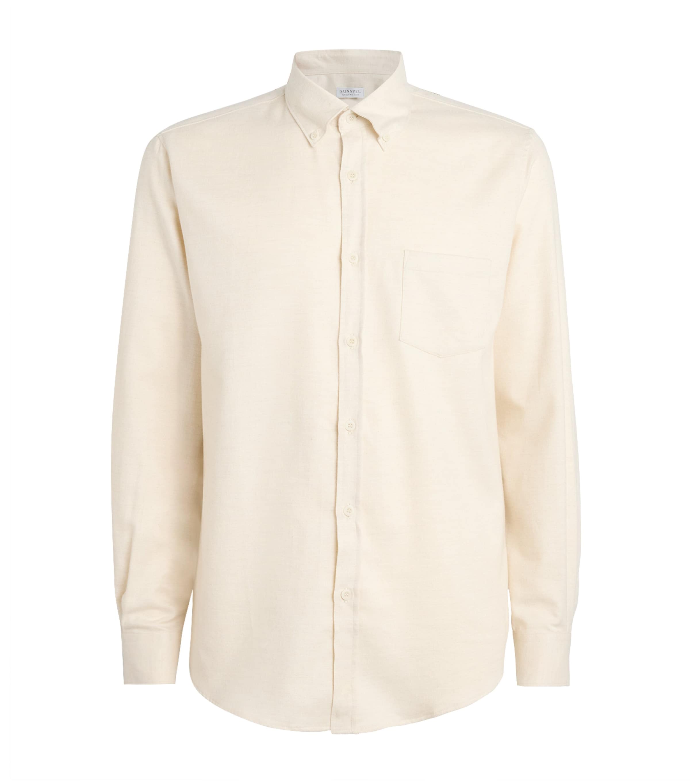 Sunspel Mens Brushed Cotton Flannel Shirt Ecru