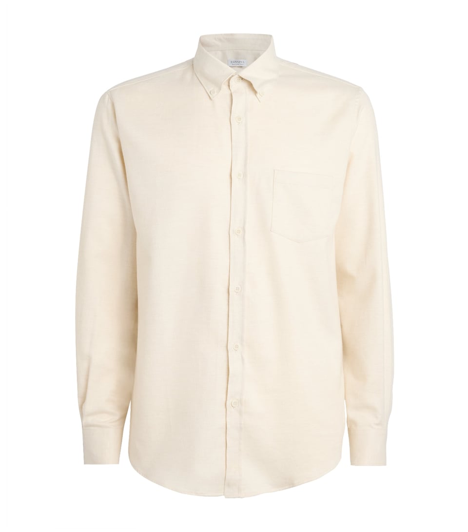 Sunspel Mens Brushed Cotton Flannel Shirt Ecru