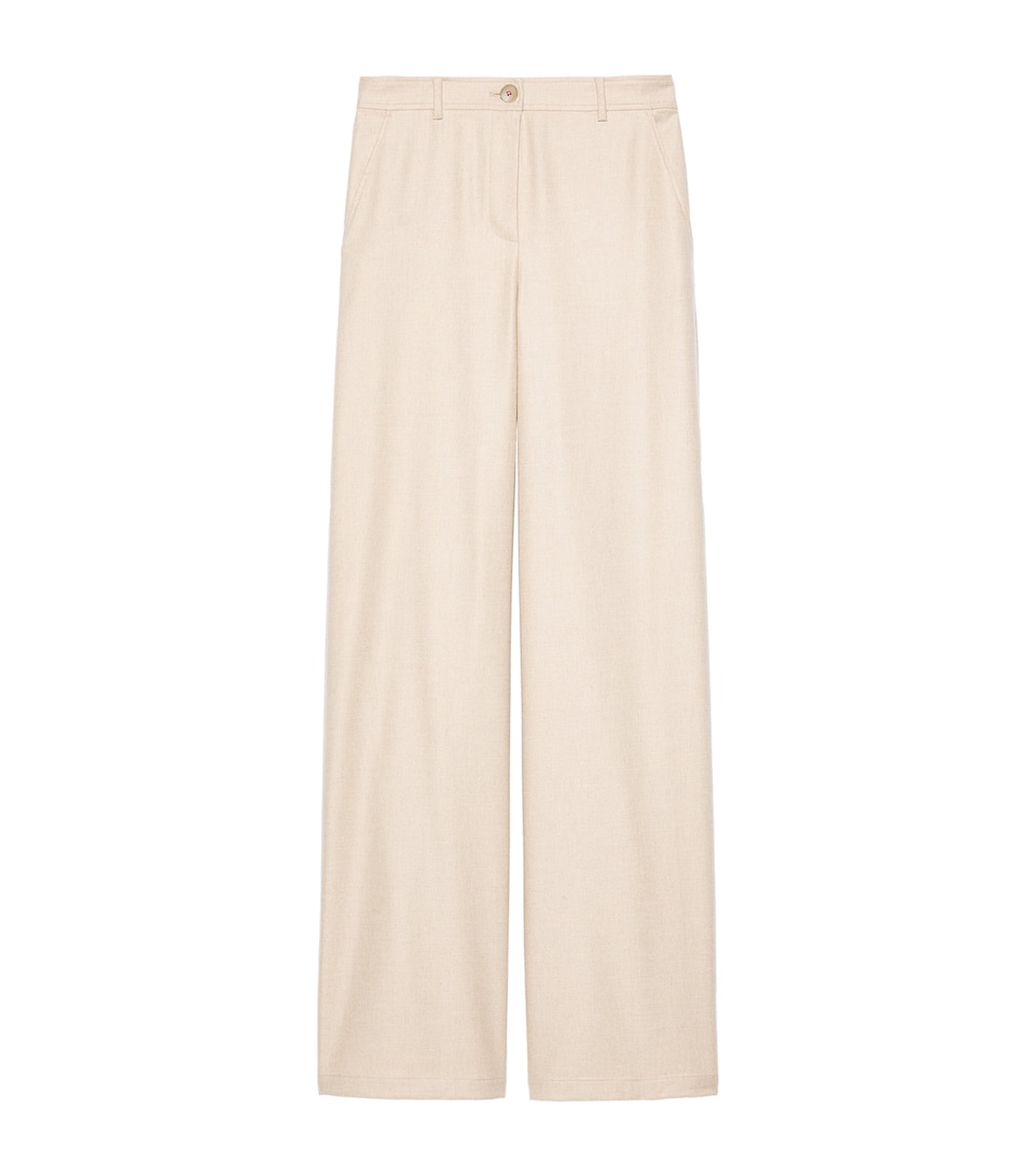 MAX&Co. Womens Virgin Wool-Blend Wide-Leg Trousers Beige