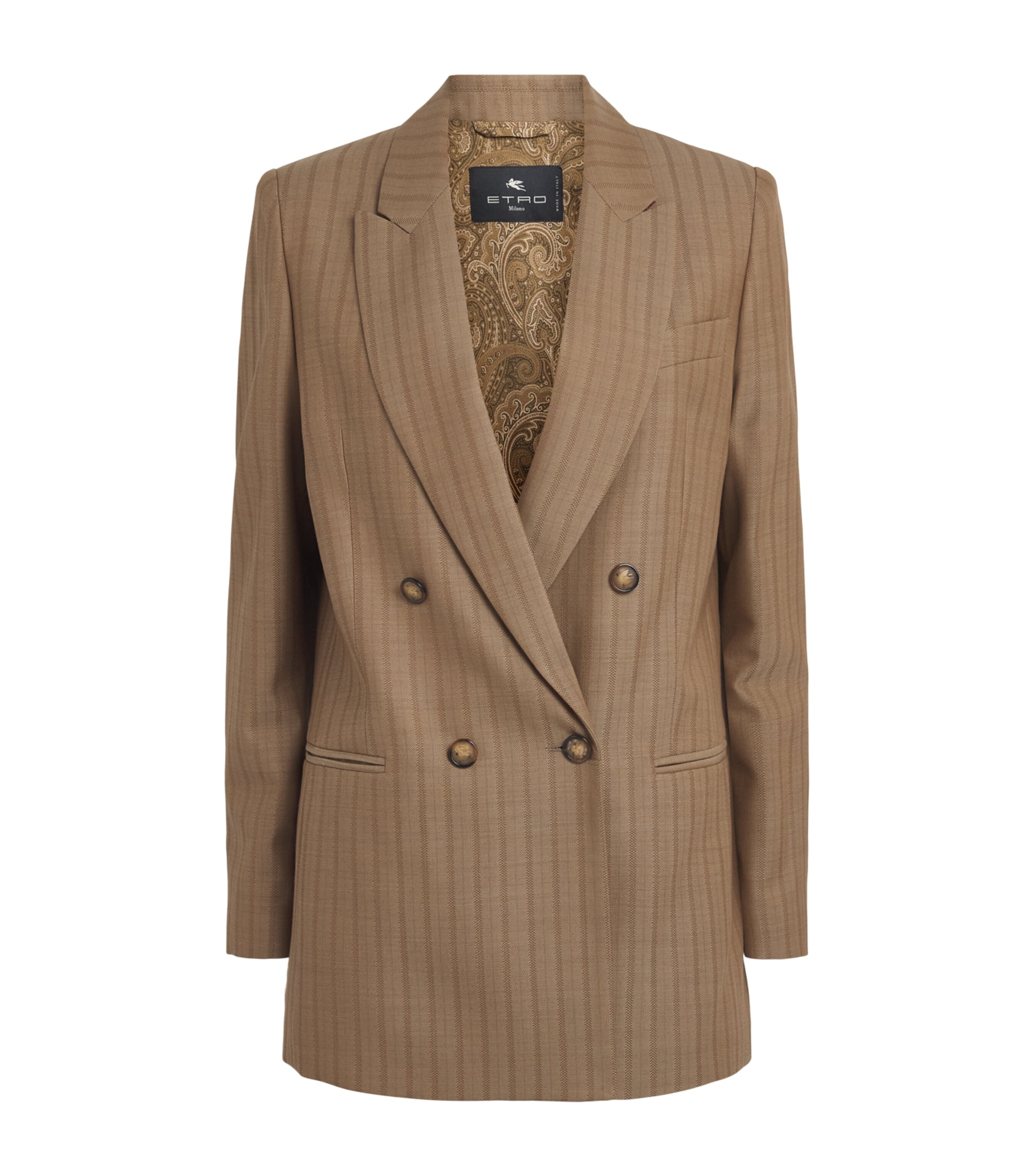 Etro Womens Wool Jacquard Double-Breasted Blazer Mustard