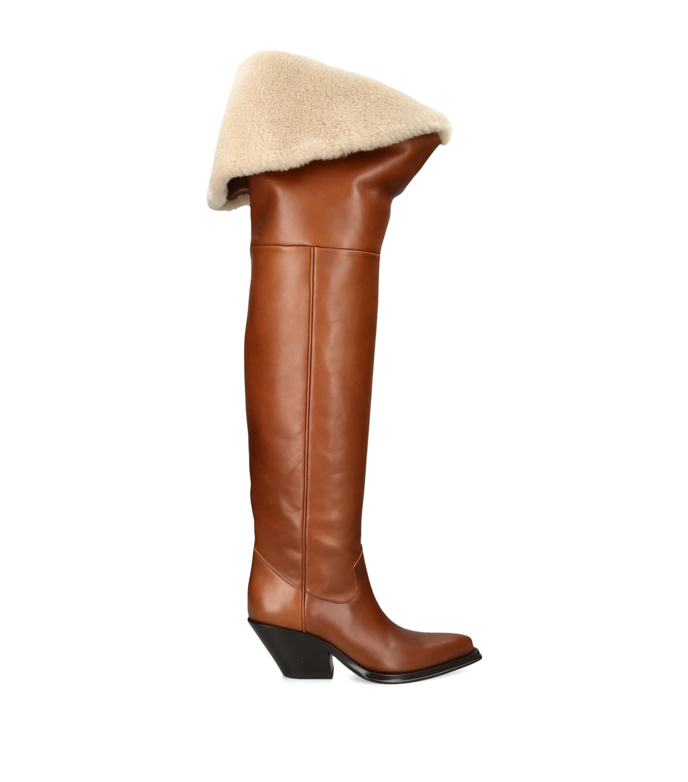 Chloé Leather Azelan Over-the-Knee Boots Mid Brown