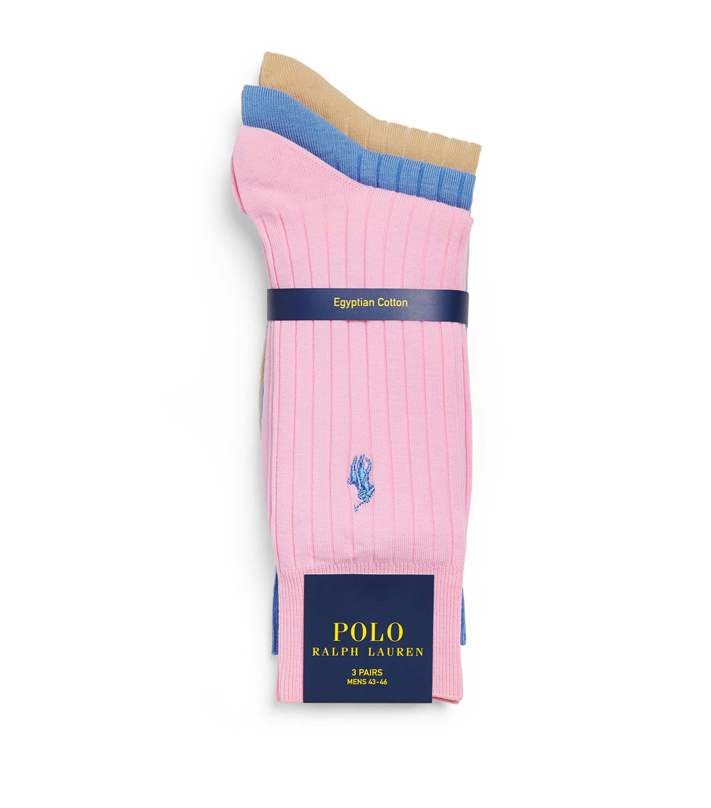 Polo Ralph Lauren Mens Egyptian Cotton-Blend Polo Pony Socks (Pack of 3) Pink/blue/camel