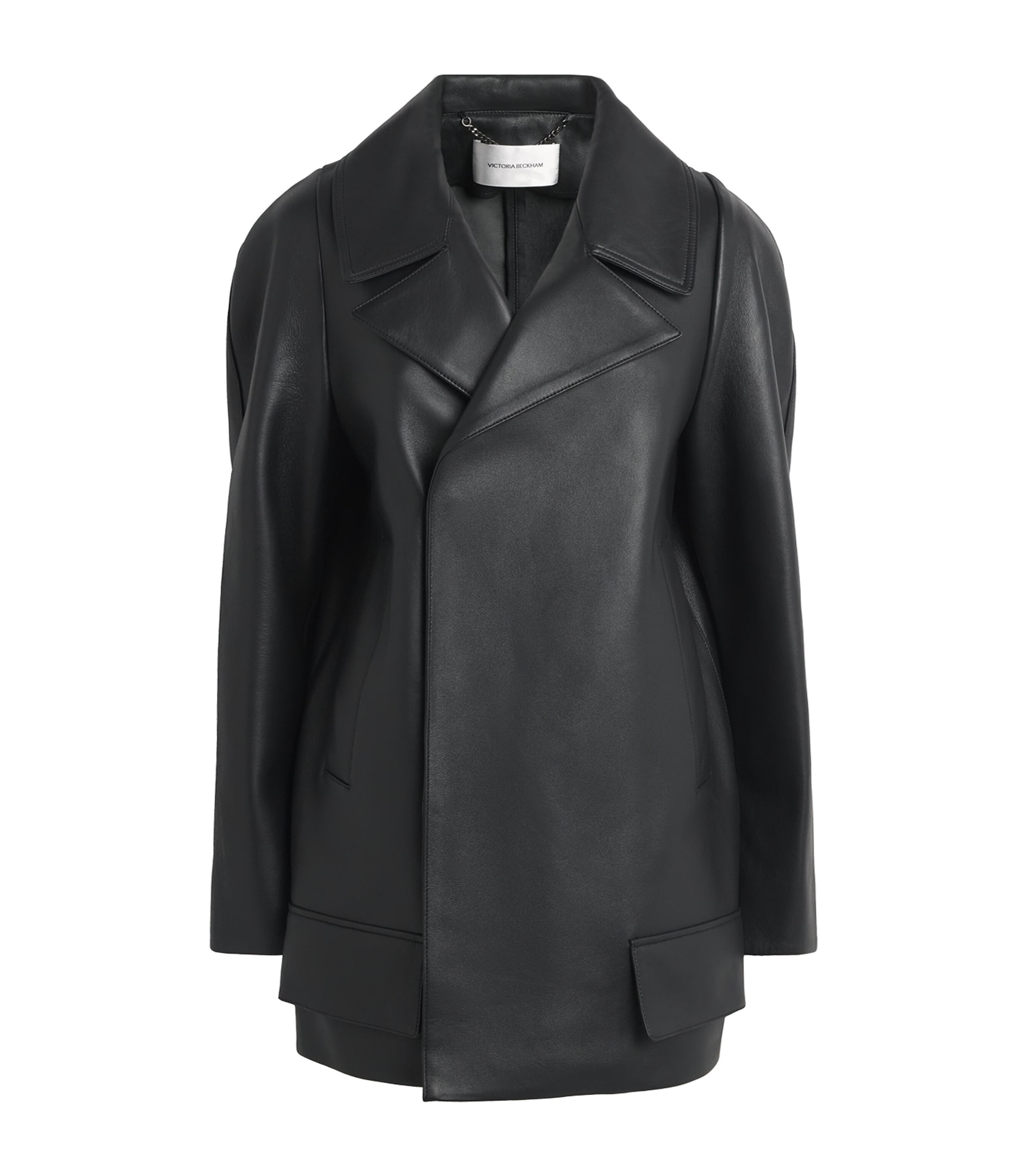 Victoria Beckham Womens Leather Pea Coat Black