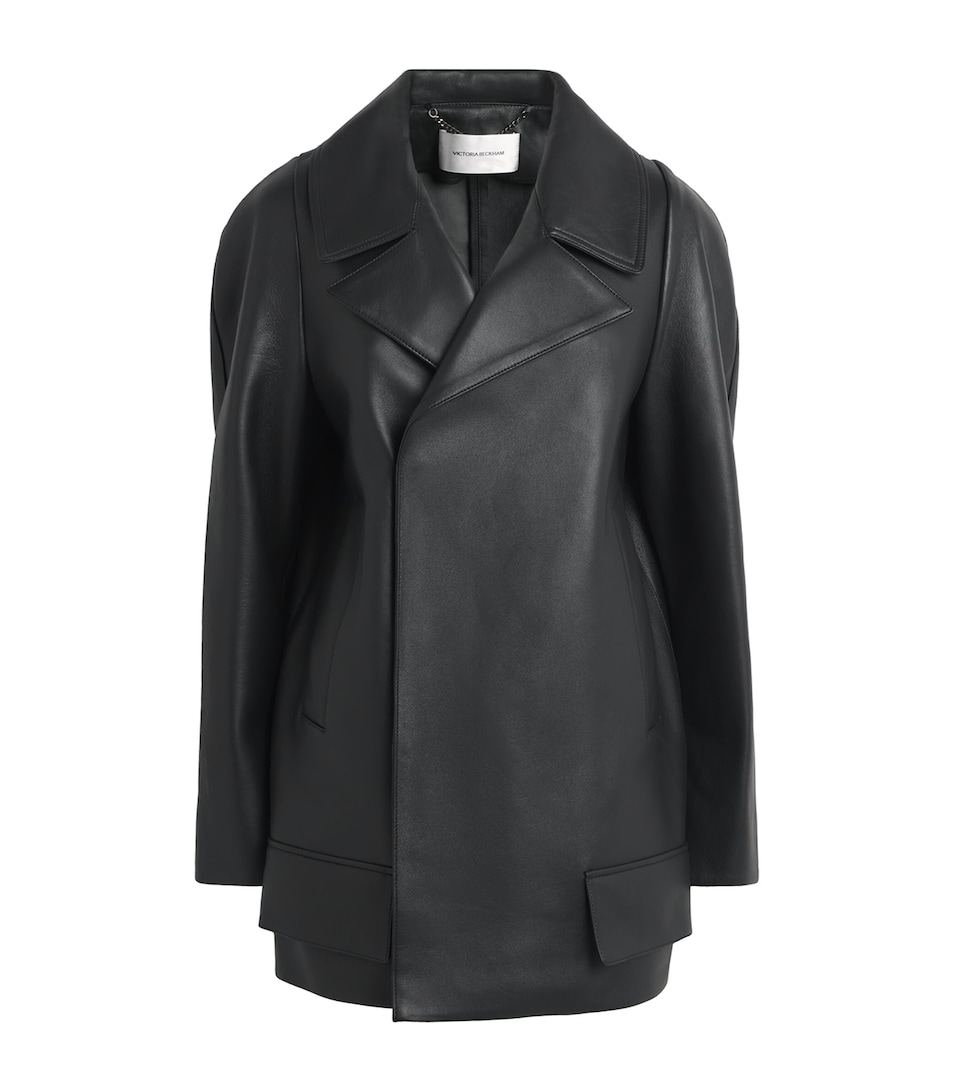 Victoria Beckham Womens Leather Pea Coat Black