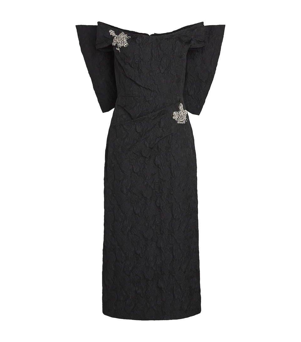 Off-The-Shoulder Embellished Midi Dress