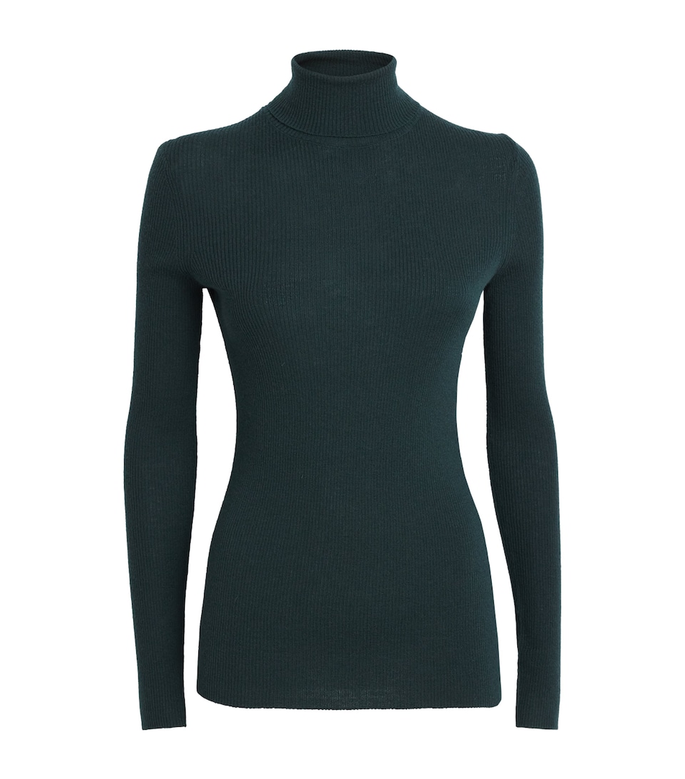 Maje Womens Wool-Silk Rollneck Sweater Bottle Green